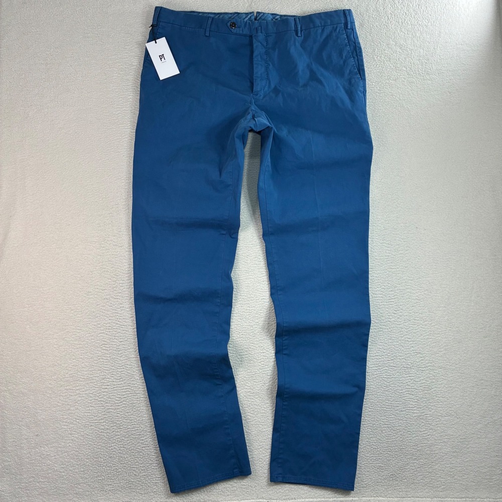 PT Torino Chino Pants Men 38x36 IT 56 Blue Slim Stretch Trousers Luxury NWT